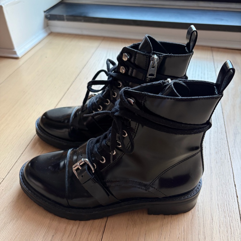 All Saints Black Lace-Up Ankle Boots - Picture 2 of 8